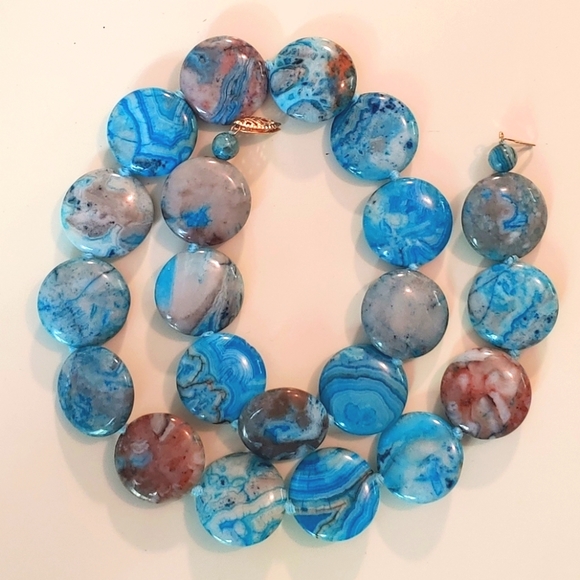 unknown Jewelry - Blue crazy lace agate bead necklace, 14k clasp